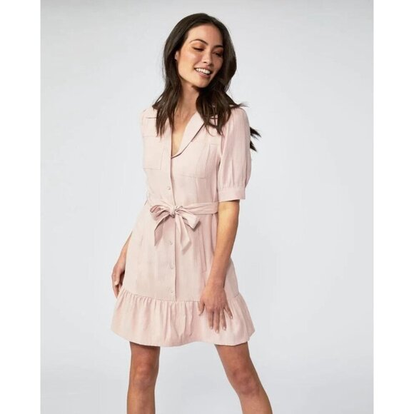 Paige Mayslie dress size S, button front, flounce hem, belt, textured, Twee - Picture 15 of 15